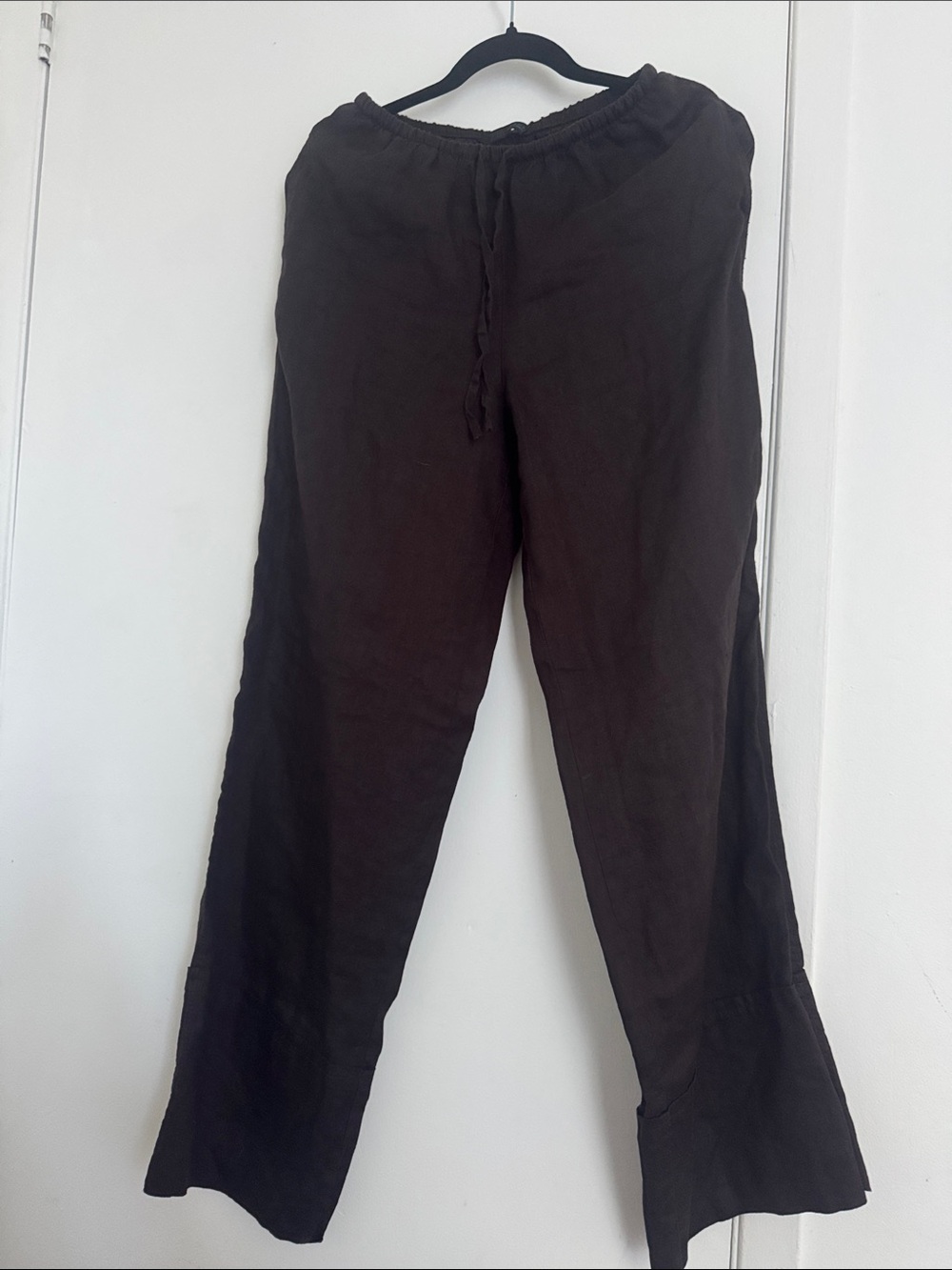 Pants Zara 100% Linen Wide-Leg Drawstring Trousers - Dark Brown - Size XS
